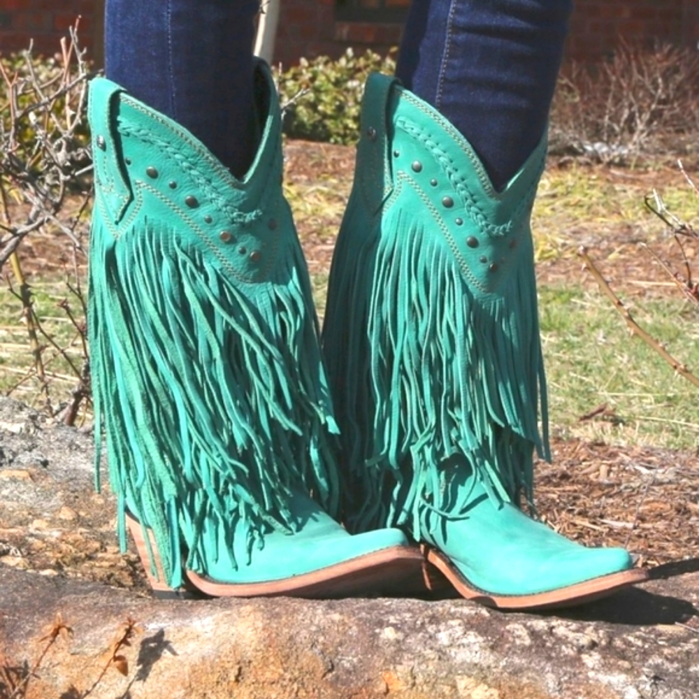 LIBERTY BLACK Vegas Turquesa LB71124 fringed cowgirl western boots sz 6.5 EUC